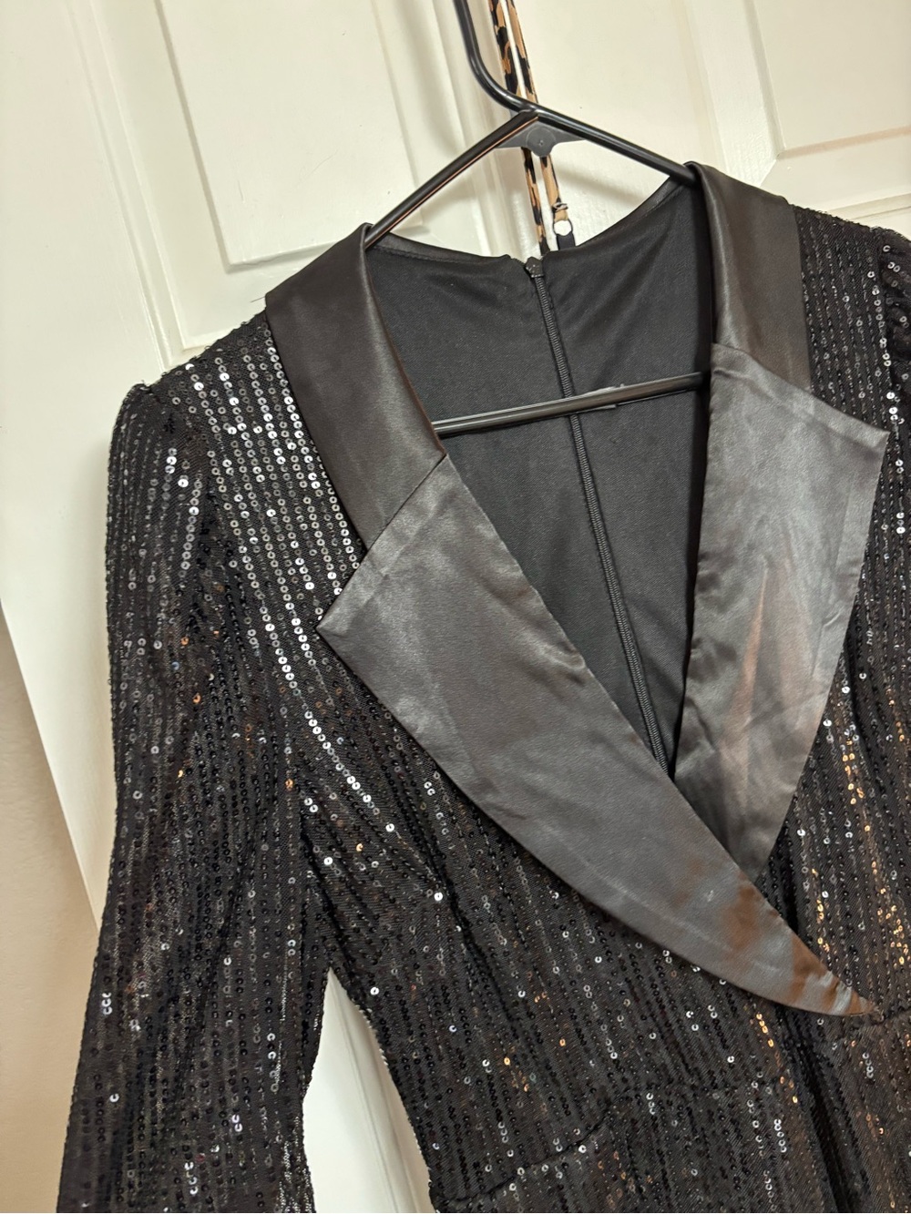 Black Sequin Evening jumpsuit Rhinestone Belt NOT included - Picture 3 of 8